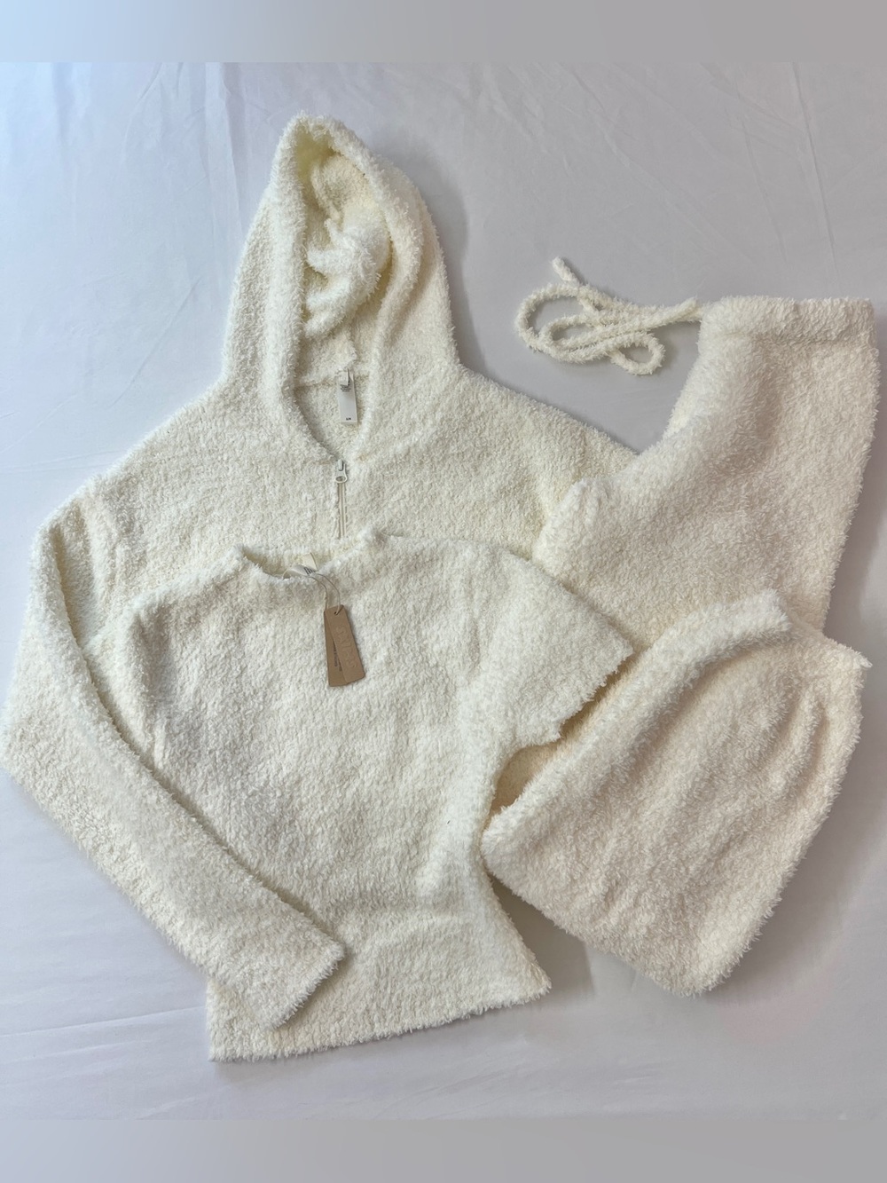 SKIMS Cozy Knit Cropped Top + Zip Up Jacket Hoodie + Jogger Set Bone Cream